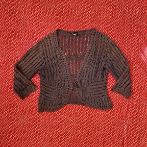 Vintage 2000s One Resource Brown Crochet Knit Cardigan Sweater